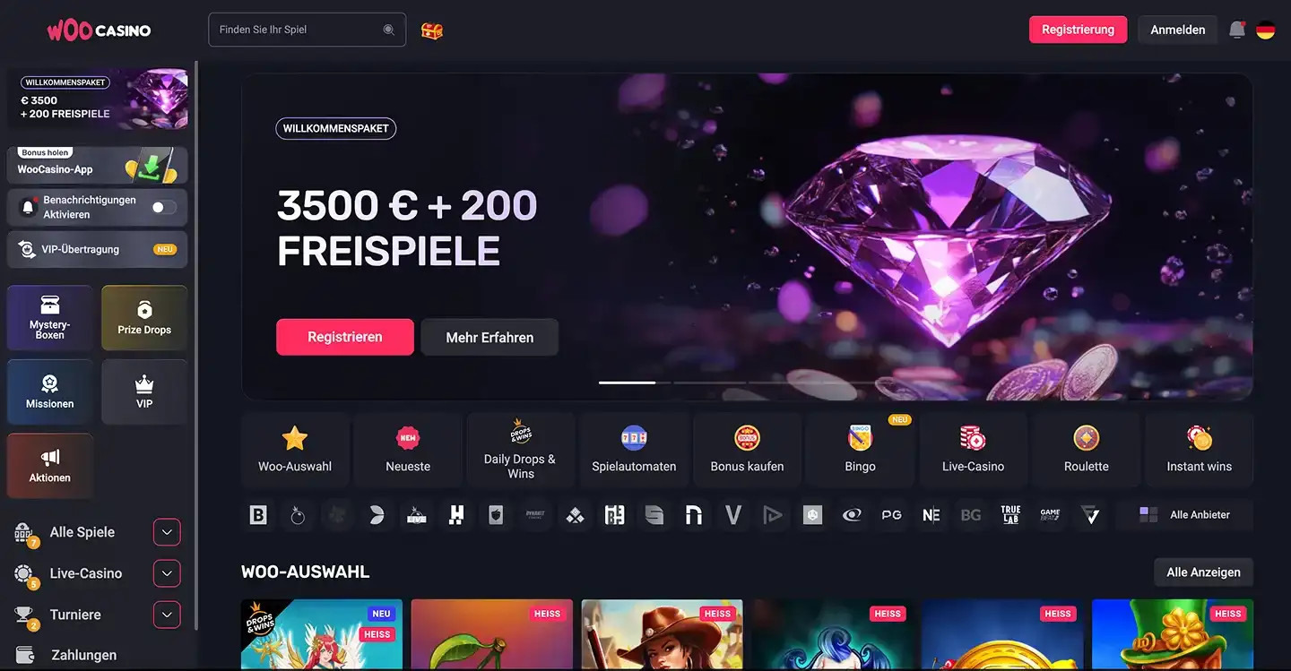 Woo Casino hero section screenshot